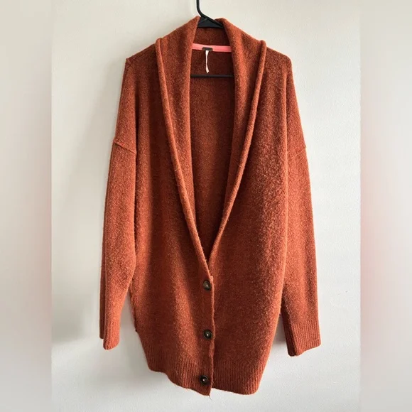 FREE PEOPLE Eucalyptus Oversized Cardigan In Mustard size S - Picture 16 of 16